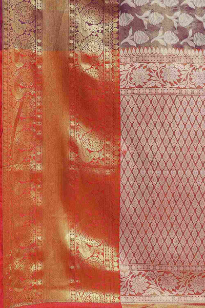 Buy Lydia Purple Soft Art Silk Floral Printed Banarasi One Minute Saree Online - Back