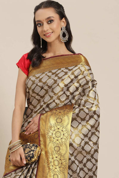 Buy Arti Mahendi Soft Art Silk Floral Printed Banarasi One Minute Saree Online