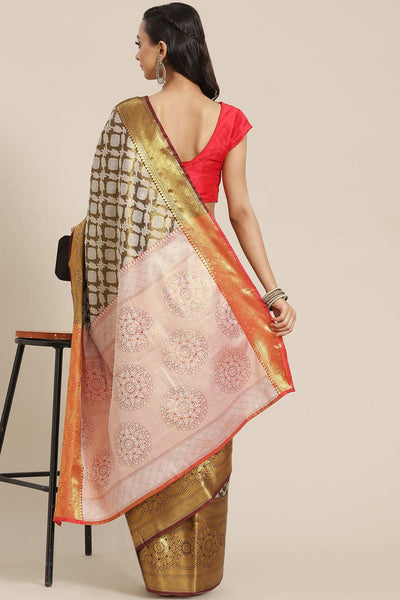 Shop Arti Mahendi Soft Art Silk Floral Printed Banarasi One Minute Saree at best offer at our  Store - One Minute Saree