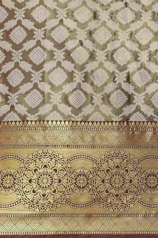 Buy Arti Mahendi Soft Art Silk Floral Printed Banarasi One Minute Saree Online - Back