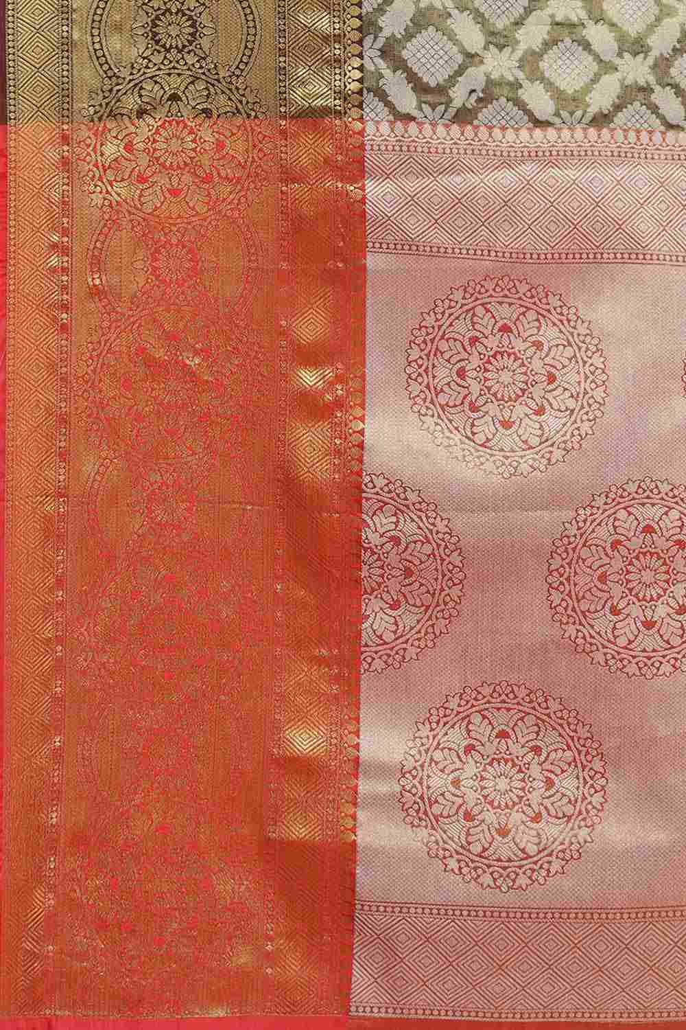 Buy Arti Mahendi Soft Art Silk Floral Printed Banarasi One Minute Saree Online - Front