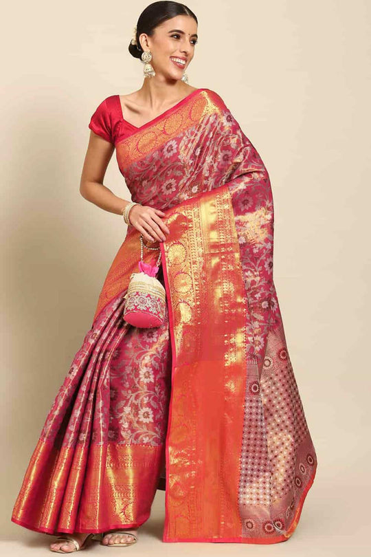 Buy Rosa Pink Art Silk Brocade One Minute Saree Online - One Minute Saree