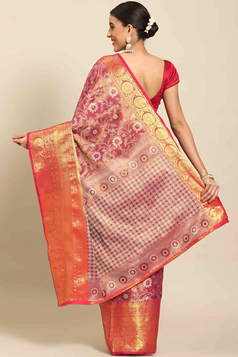 Buy Pink Art Silk brocade Saree Online - Back 
