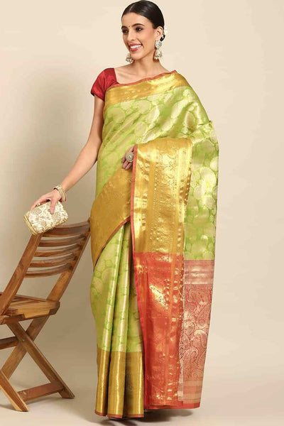 Buy Leila Parrot Green Art Silk Brocade One Minute Saree Online - One Minute Saree