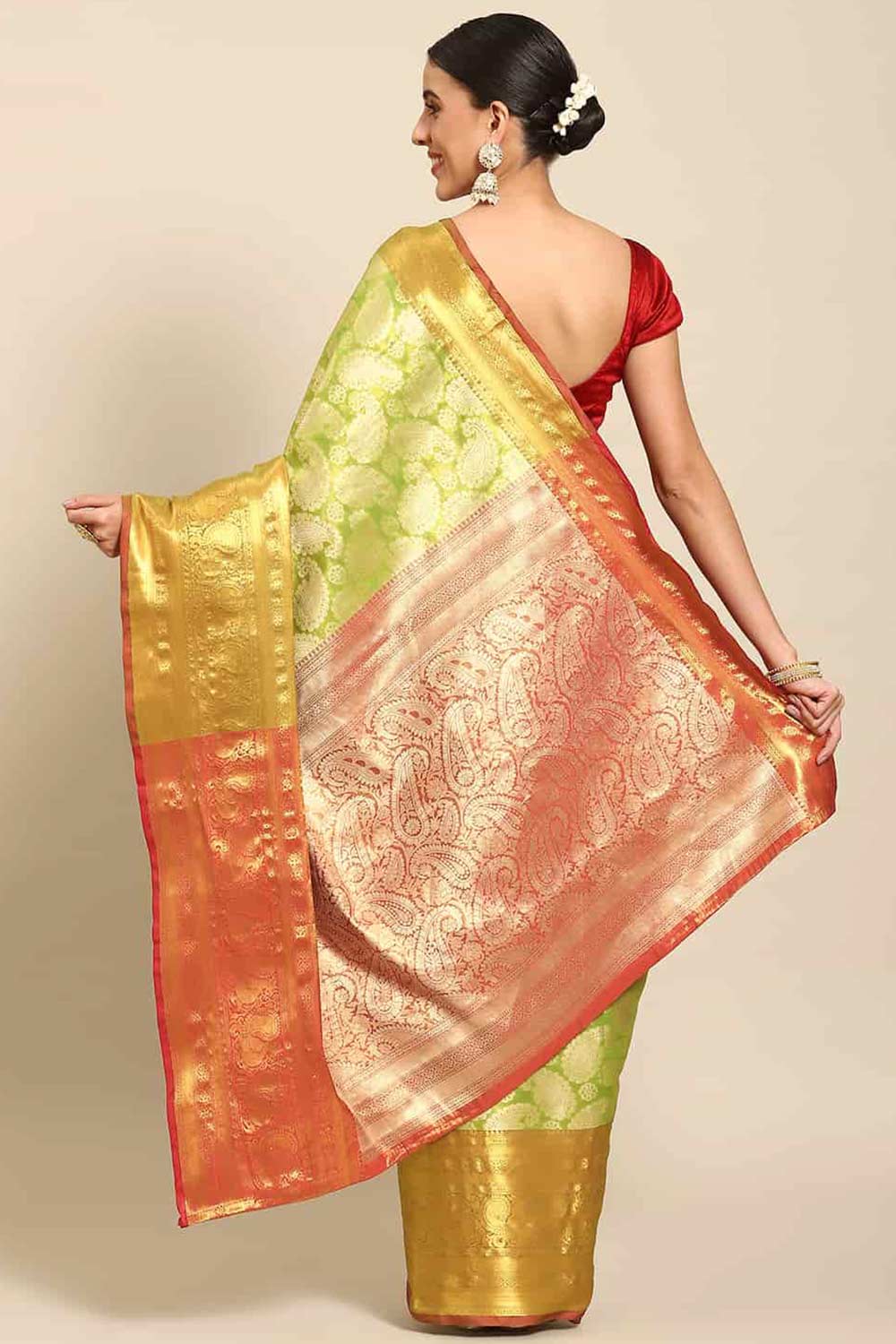 Shop Leila Parrot Green Art Silk Brocade One Minute Saree at best offer at our  Store - One Minute Saree