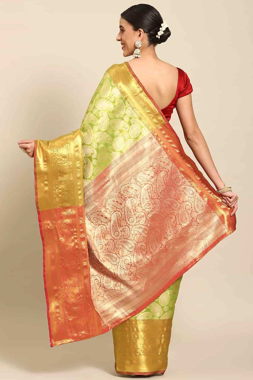 Shop Leila Parrot Green Art Silk Brocade One Minute Saree at best offer at our  Store - One Minute Saree