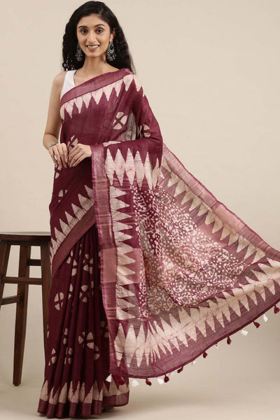 Shop Wilda Burgundy Cotton Blend Batik One Minute Saree at best offer at our  Store - One Minute Saree