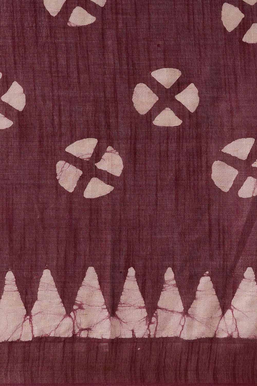 Buy Wilda Burgundy Cotton Blend Batik One Minute Saree Online - Back