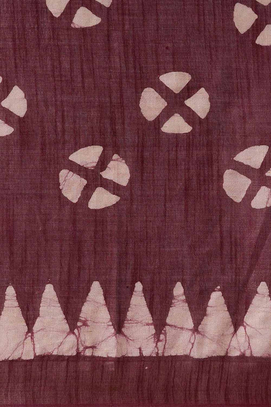 Buy Wilda Burgundy Cotton Blend Batik One Minute Saree Online - Back