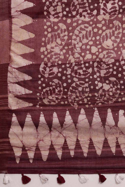 Buy Wilda Burgundy Cotton Blend Batik One Minute Saree Online - Front