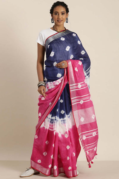 Shop Zora Navy Blue Cotton Blend Bandhani One Minute Saree at best offer at our  Store - One Minute Saree