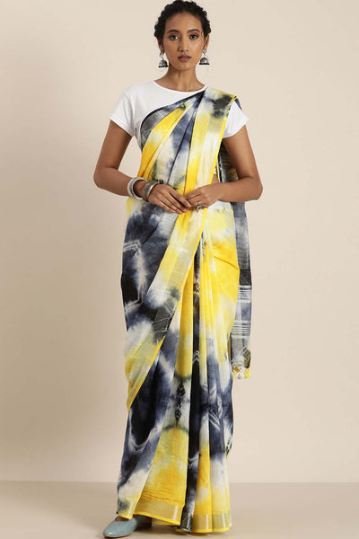Buy Aayana Yellow Cotton Blend Bandhani One Minute Saree Online - One Minute Saree