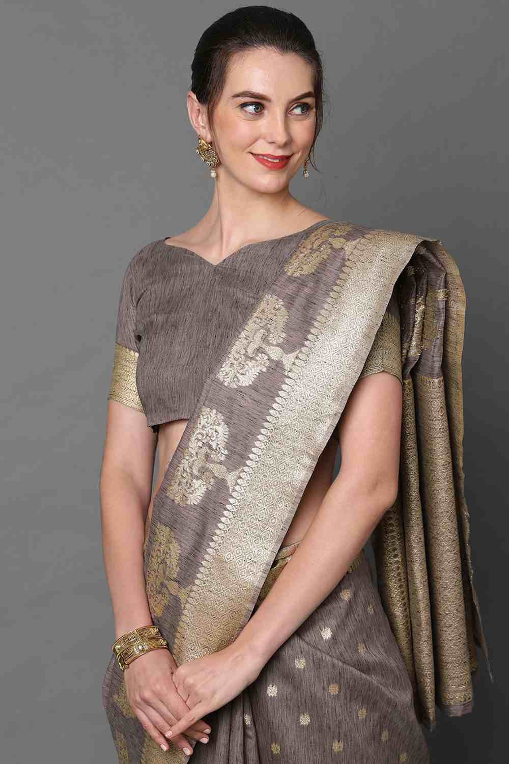 Buy Shayna Purple Woven Art Silk One Minute Saree Online - Side