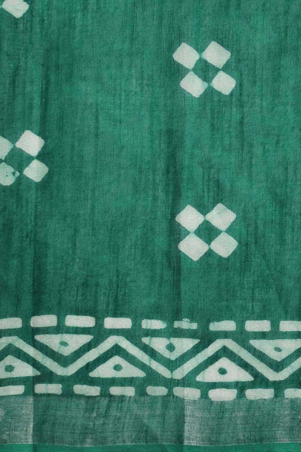 Buy Kohli Green Cotton Blend Block Print One Minute Saree Online - Front