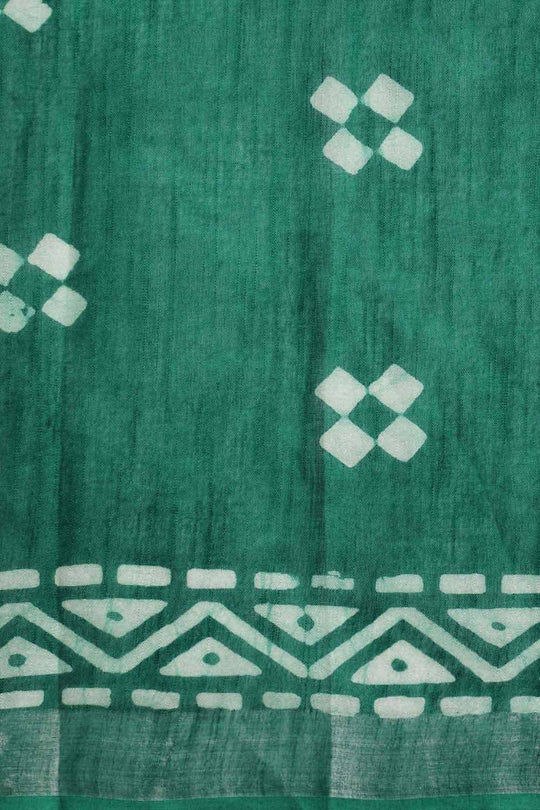 Buy Kohli Green Cotton Blend Block Print One Minute Saree Online - Front