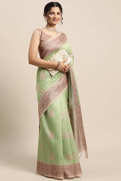 Naina Green Silk Blend Bagh Printed One Minute Saree
