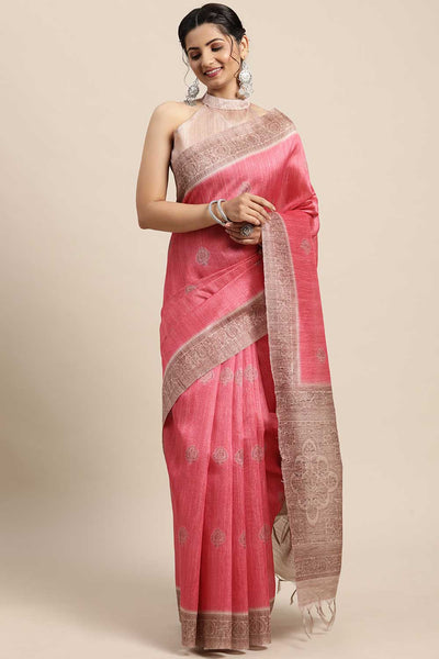Buy Betsy Silk Blend Pink Printed One Minute Saree Online - One Minute Saree