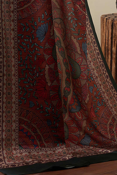 Buy Neetu Green Silk Blend Kalamkari Digital Print Banarasi One Minute Saree Online - Front
