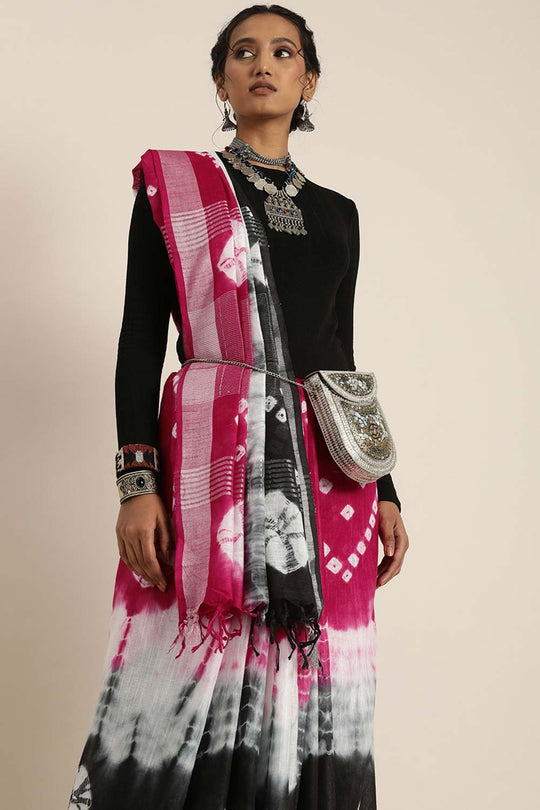 Shop Bhakti Black Cotton Blend Bandhani One Minute Saree at best offer at our  Store - One Minute Saree