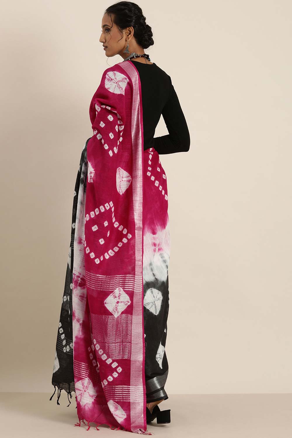 Buy Bhakti Black Cotton Blend Bandhani One Minute Saree Online