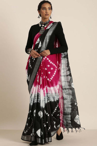 Buy Bhakti Black Cotton Blend Bandhani One Minute Saree Online - One Minute Saree