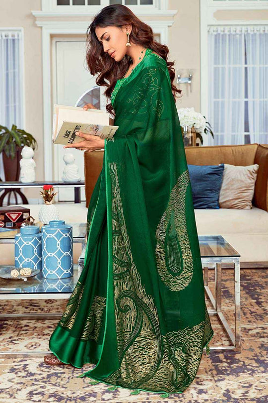 Buy Kylee Green Silk Blend Abstract Embellished One Minute Saree Online - One Minute Saree