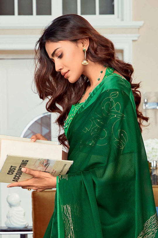 Buy Kylee Green Silk Blend Abstract Embellished One Minute Saree Online