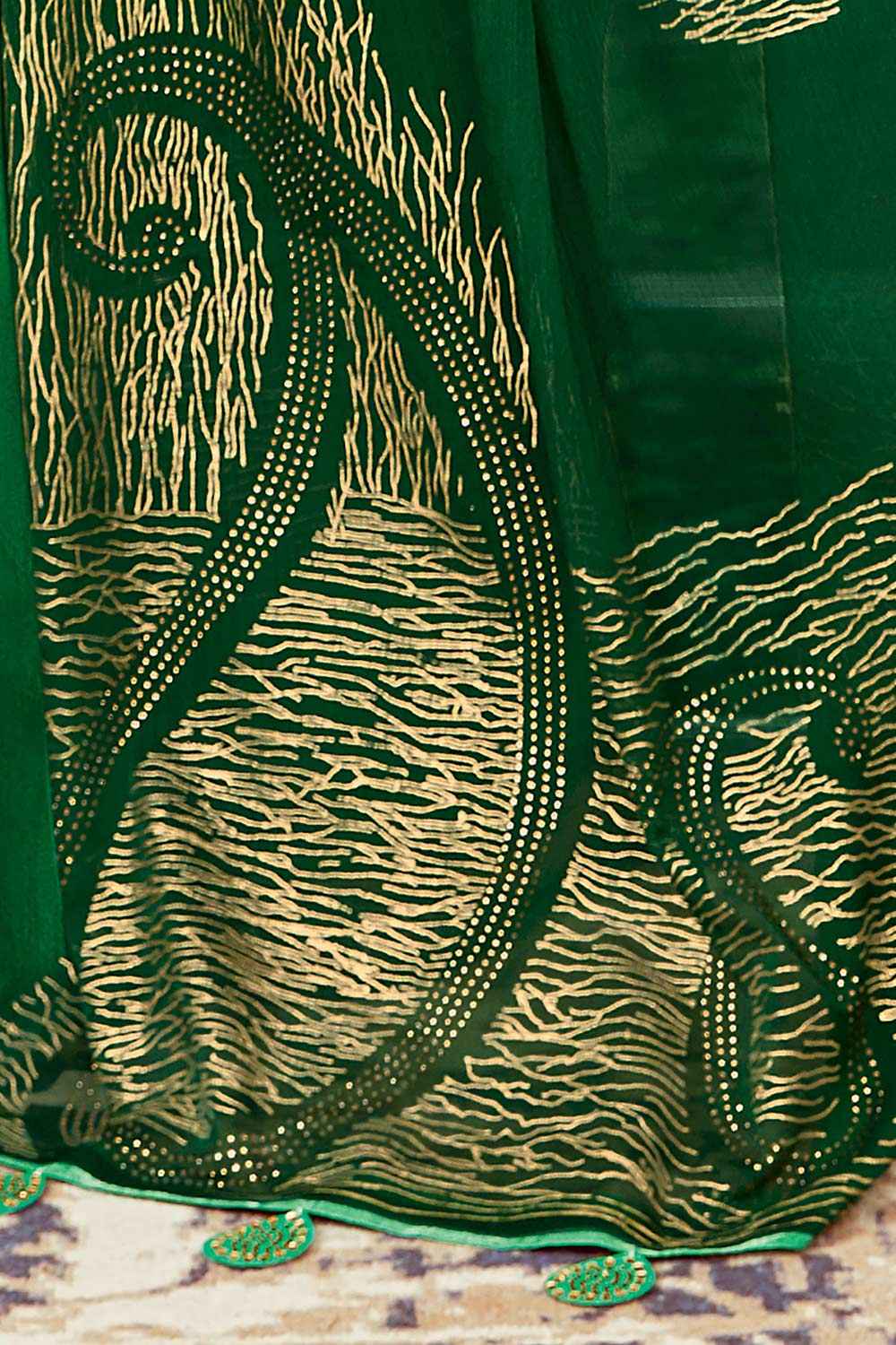 Buy Kylee Green Silk Blend Abstract Embellished One Minute Saree Online - Back