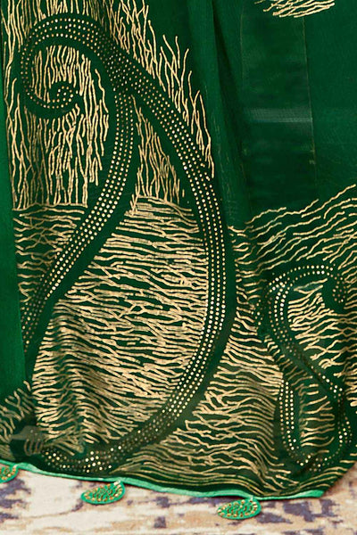 Buy Kylee Green Silk Blend Abstract Embellished One Minute Saree Online - Back