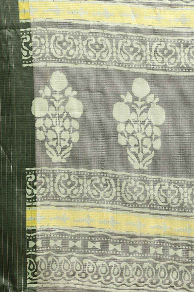 Buy Lavina Olive Brasso Bagh Block Print One Minute Saree Online - Front