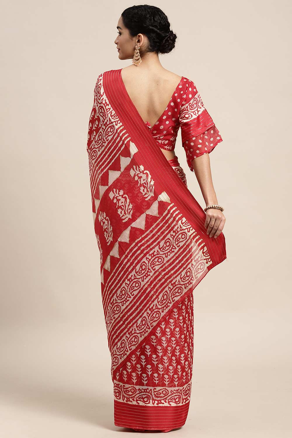 Shop Juhi Red Brasso Batik Ikat Print One Minute Saree at best offer at our  Store - One Minute Saree