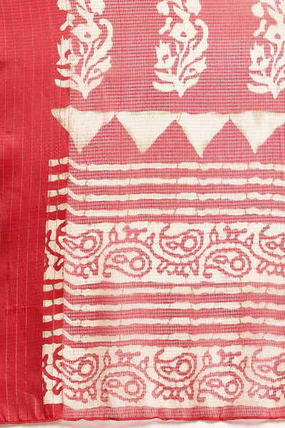 Buy Juhi Red Brasso Batik Ikat Print One Minute Saree Online - Front