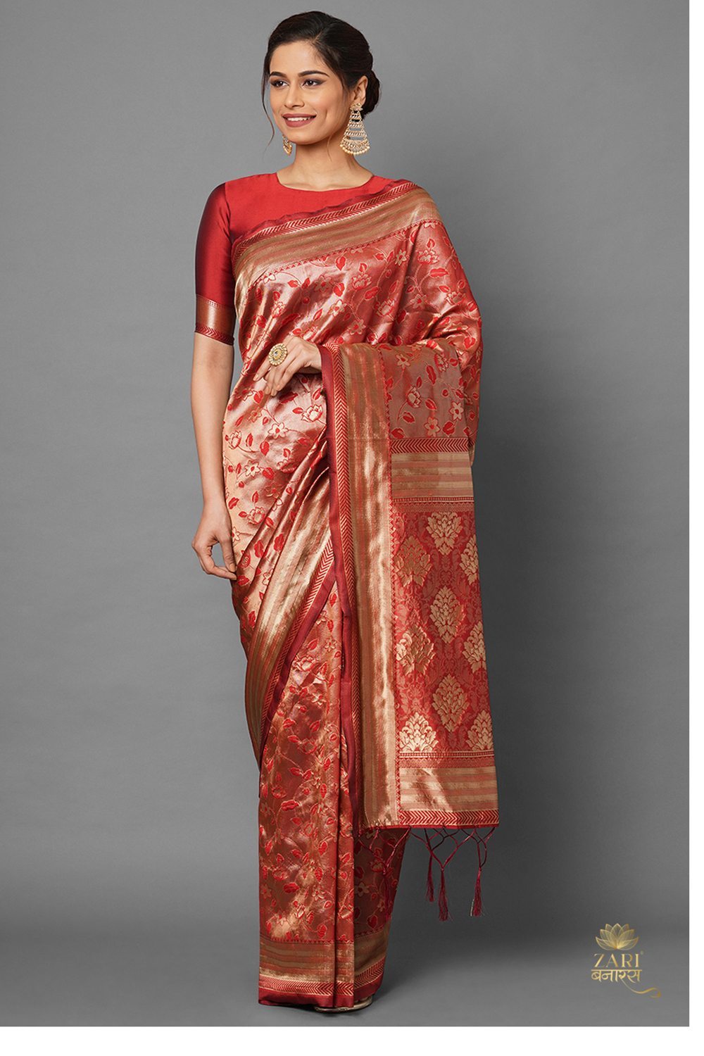 Buy Sakshi Red Woven Silk Blend One Minute Saree Online - One Minute Saree