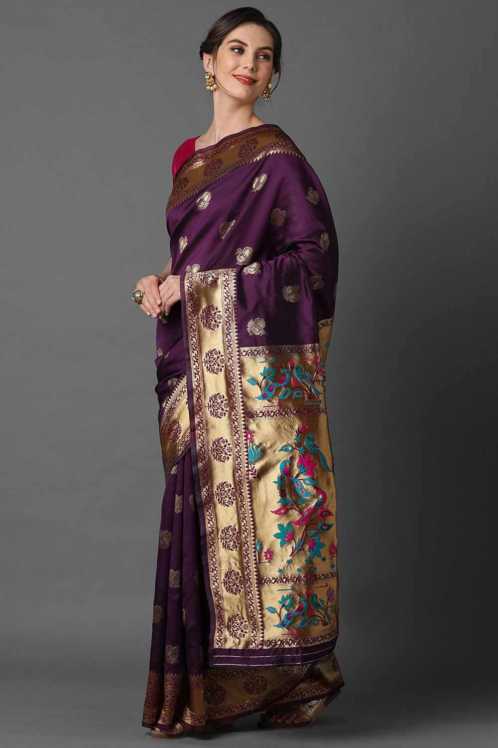 Buy Magenta Woven Art Silk One Minute Saree Online