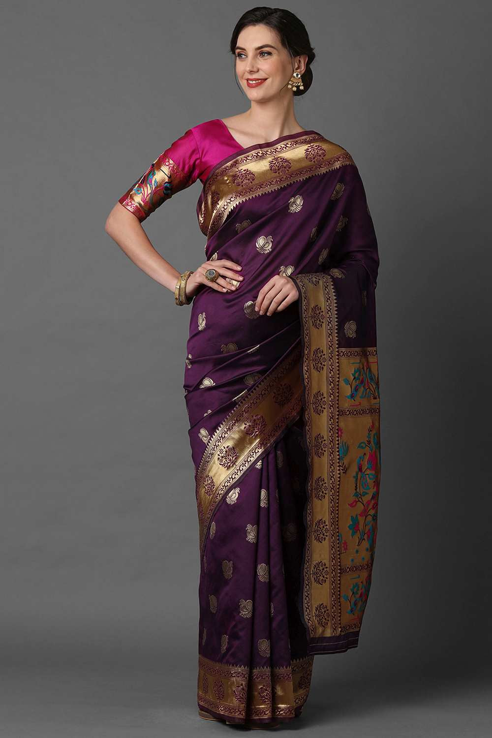 Buy Magenta Woven Art Silk One Minute Saree Online - One Minute Saree