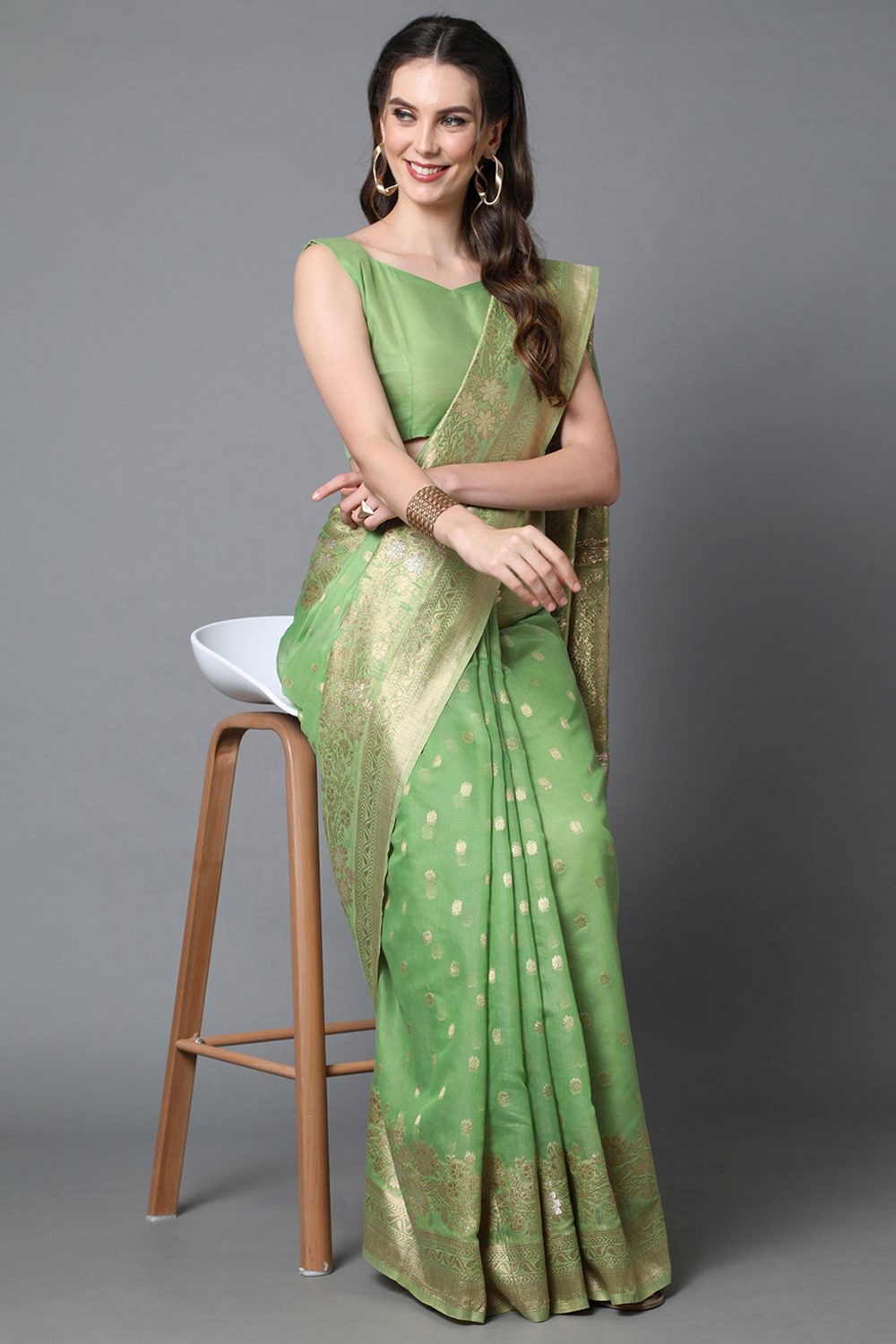 Buy Sophie Green Woven Art Silk One Minute Saree Online - One Minute Saree