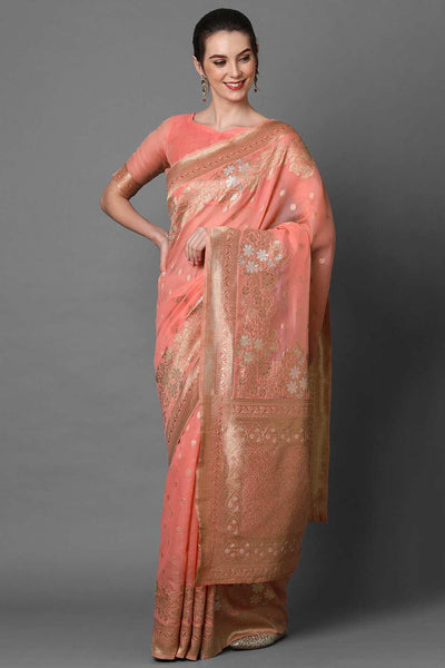Buy Priya Peach Woven Art Silk One Minute Saree Online - One Minute Saree
