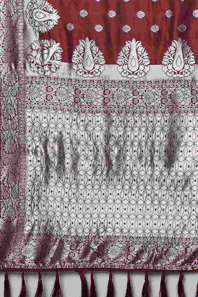 Buy Jenna Burgundy Woven Art Silk One Minute Saree Online - Front