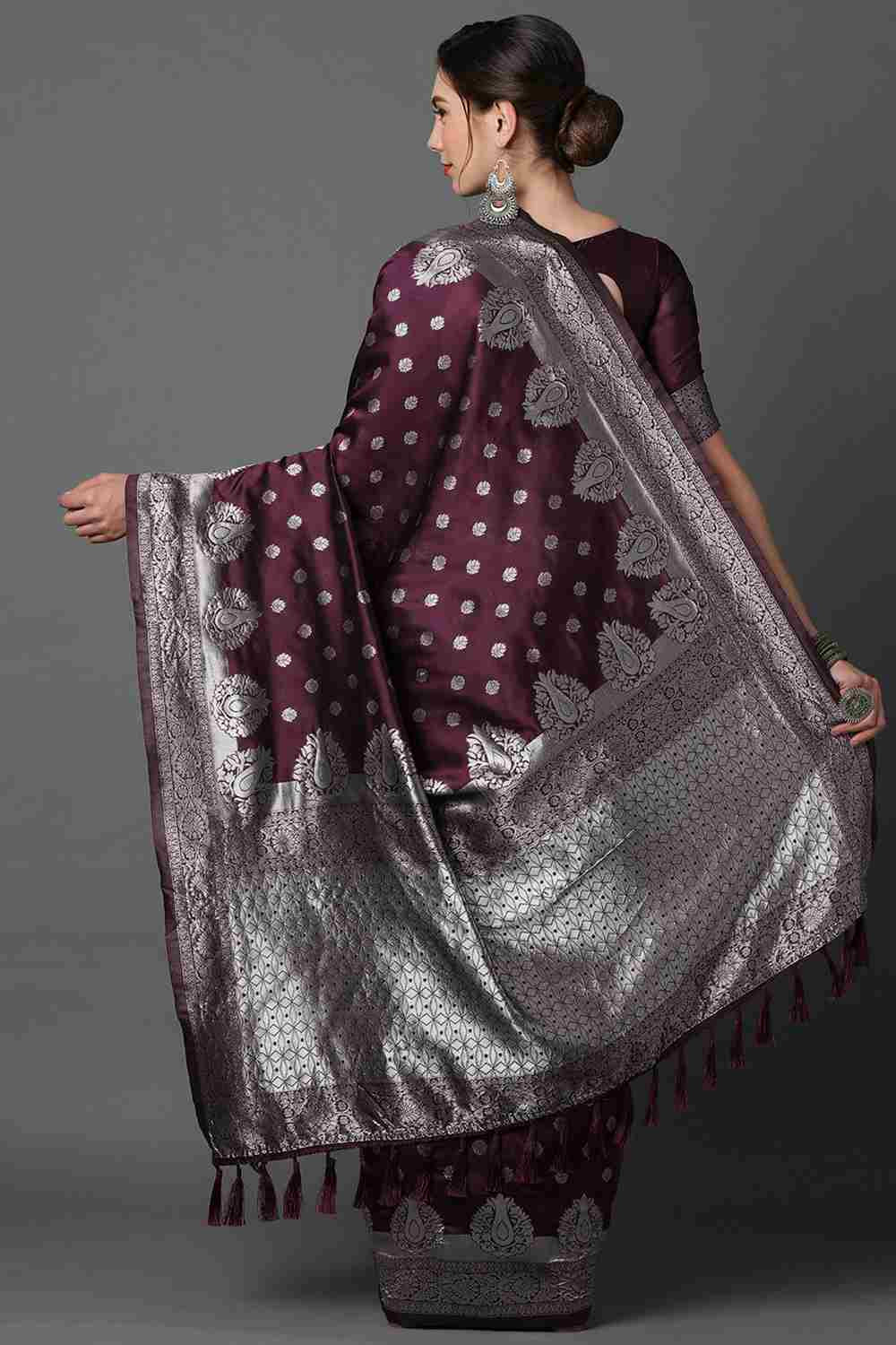 Shop Yula Wine Woven Art Silk One Minute Saree at best offer at our  Store - One Minute Saree