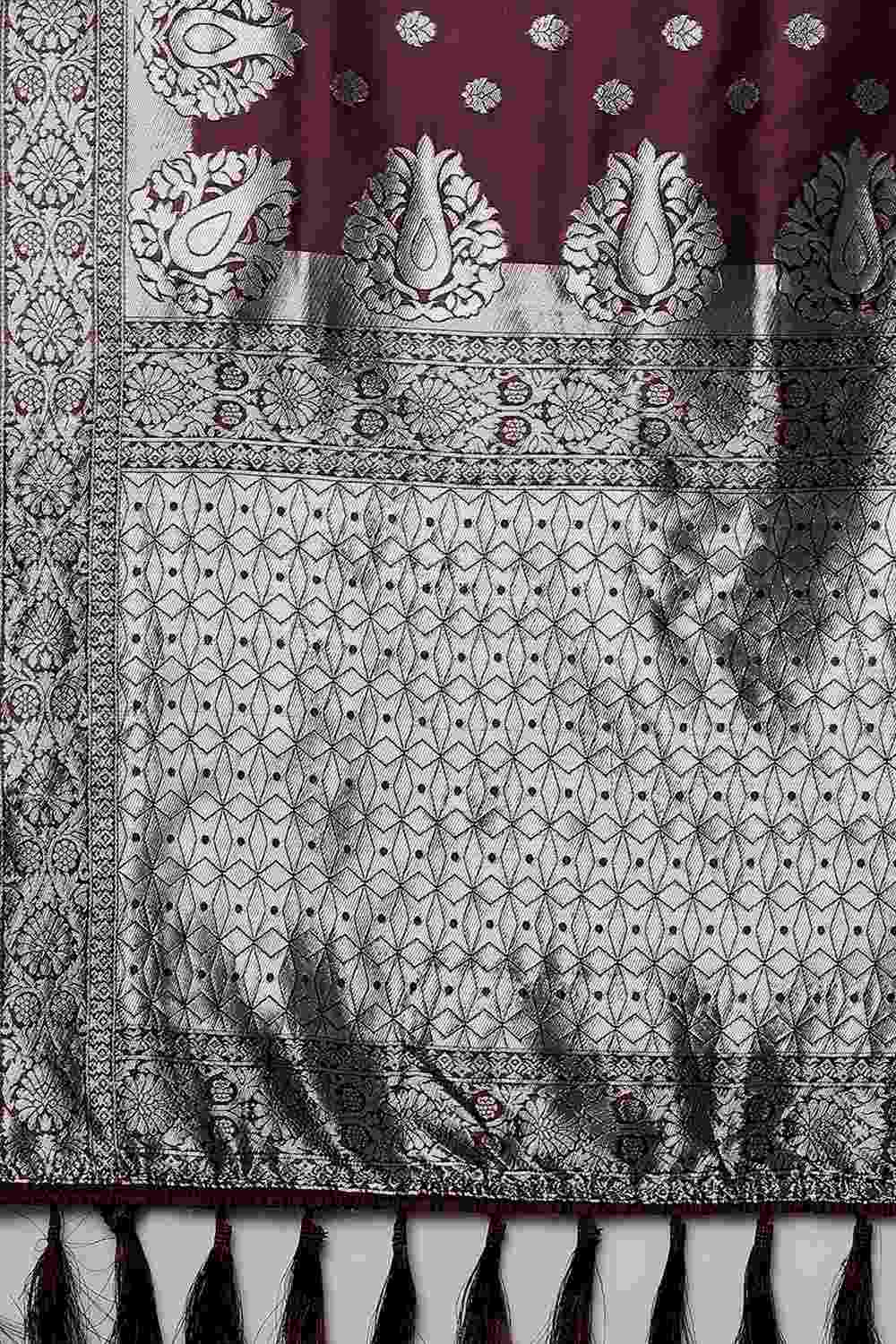 Buy Yula Wine Woven Art Silk One Minute Saree Online - Front