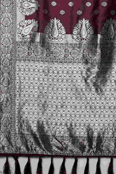 Buy Yula Wine Woven Art Silk One Minute Saree Online - Front