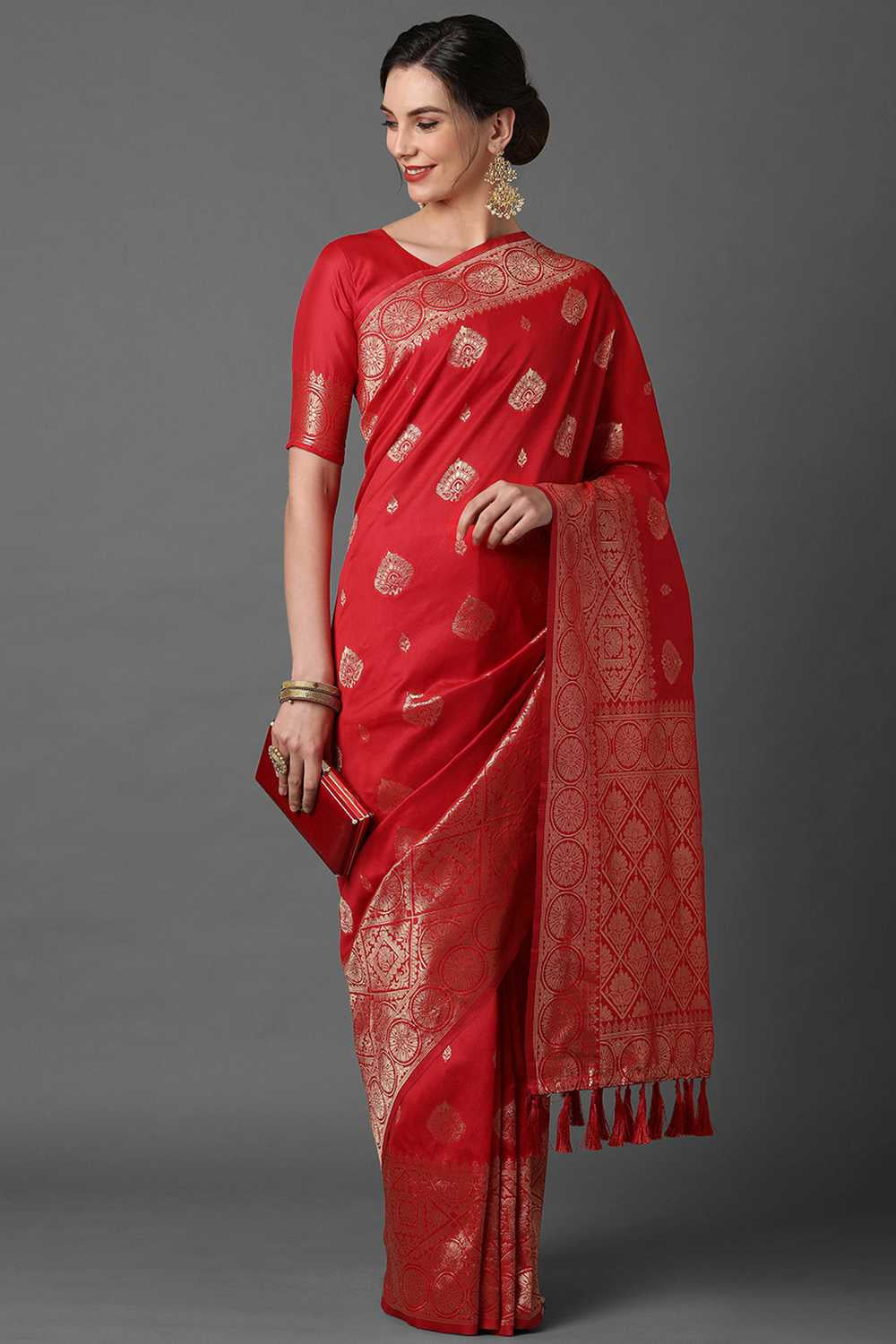 Buy Leela Red Woven Art Silk One Minute Saree Online - One Minute Saree