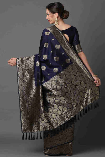 Shop Uma Navy Blue Woven Art Silk One Minute Saree at best offer at our  Store - One Minute Saree