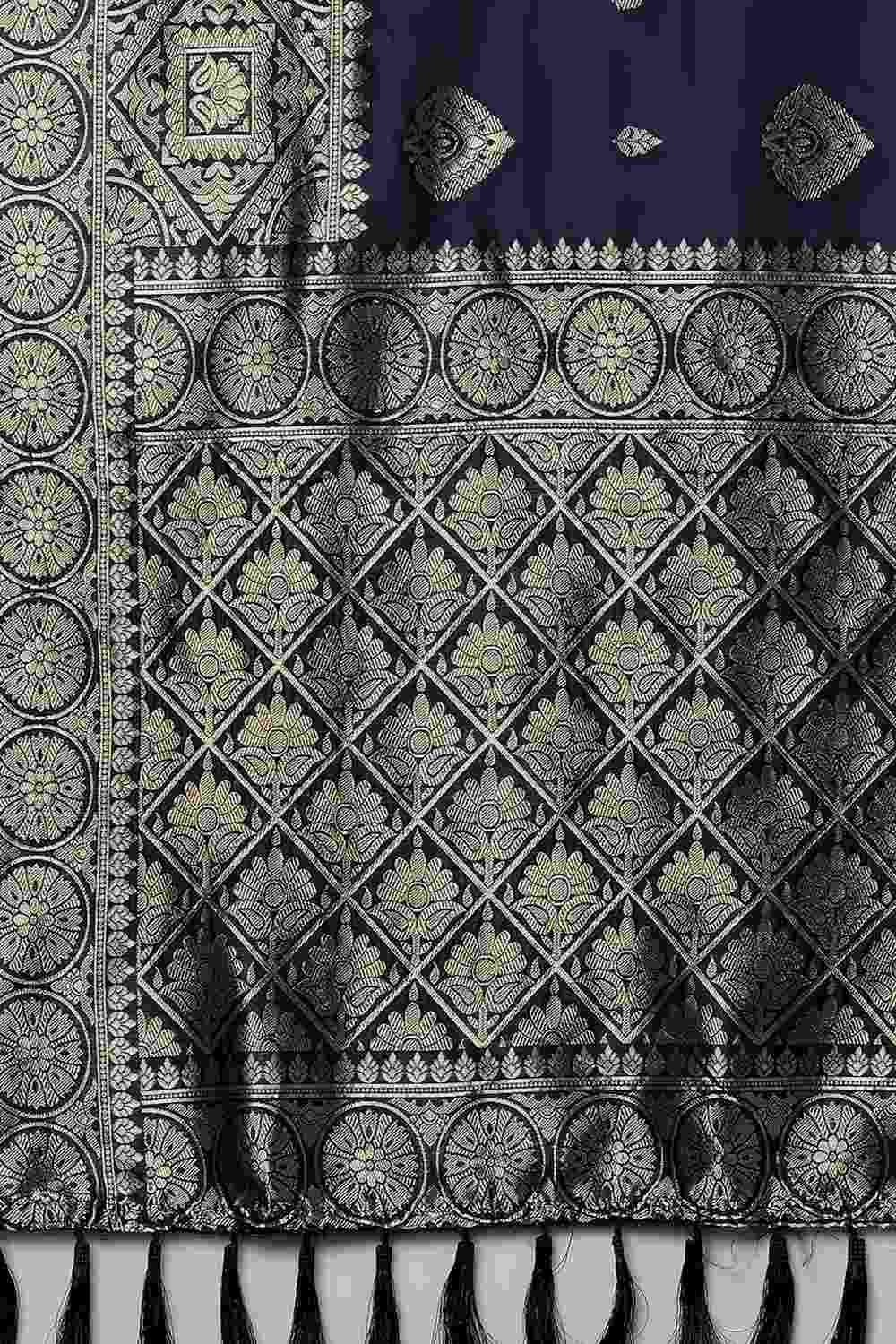 Buy Uma Navy Blue Woven Art Silk One Minute Saree Online - Front