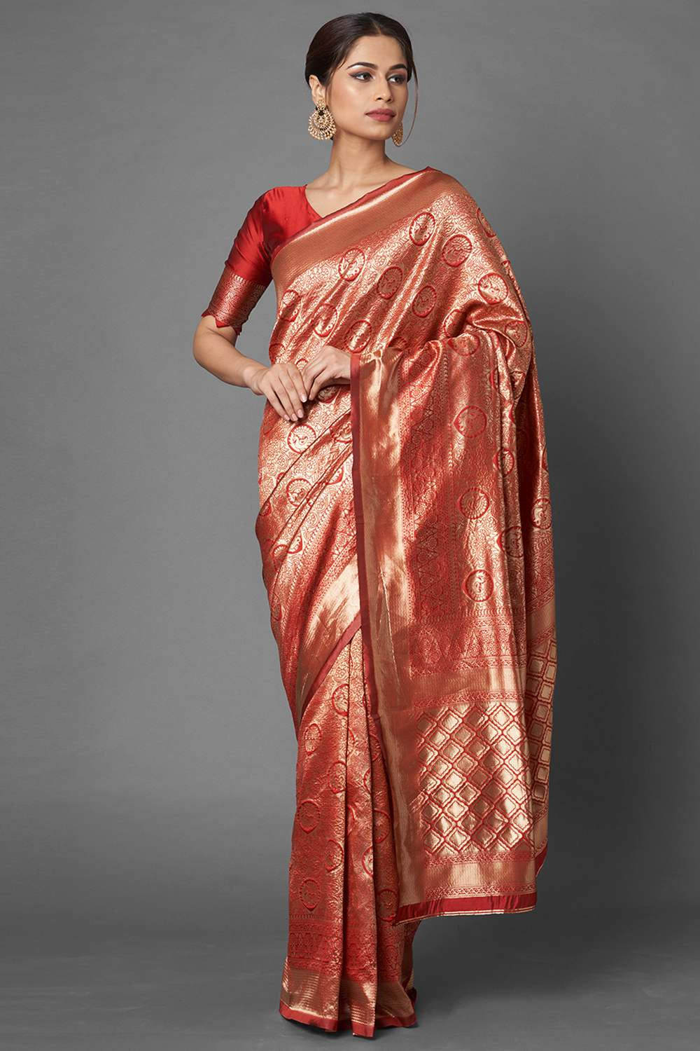 Buy Women's Red & Maroon Zari Silk Blend One Minute Saree