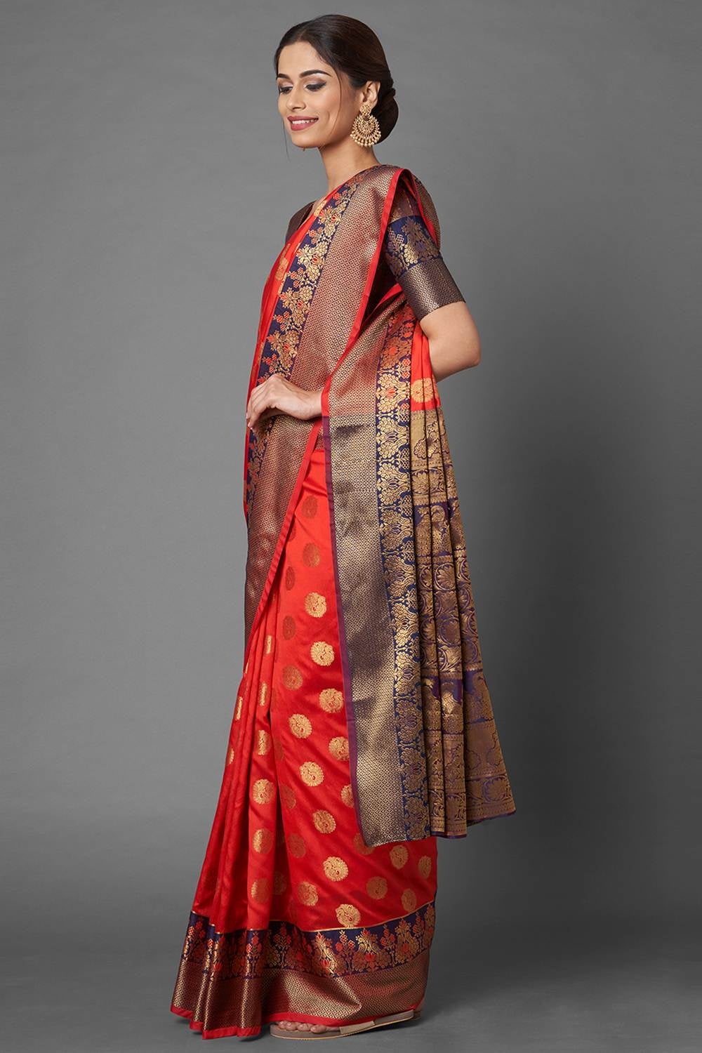 Buy Anu Multi-Color Woven Silk Blend One Minute Saree Online - Front