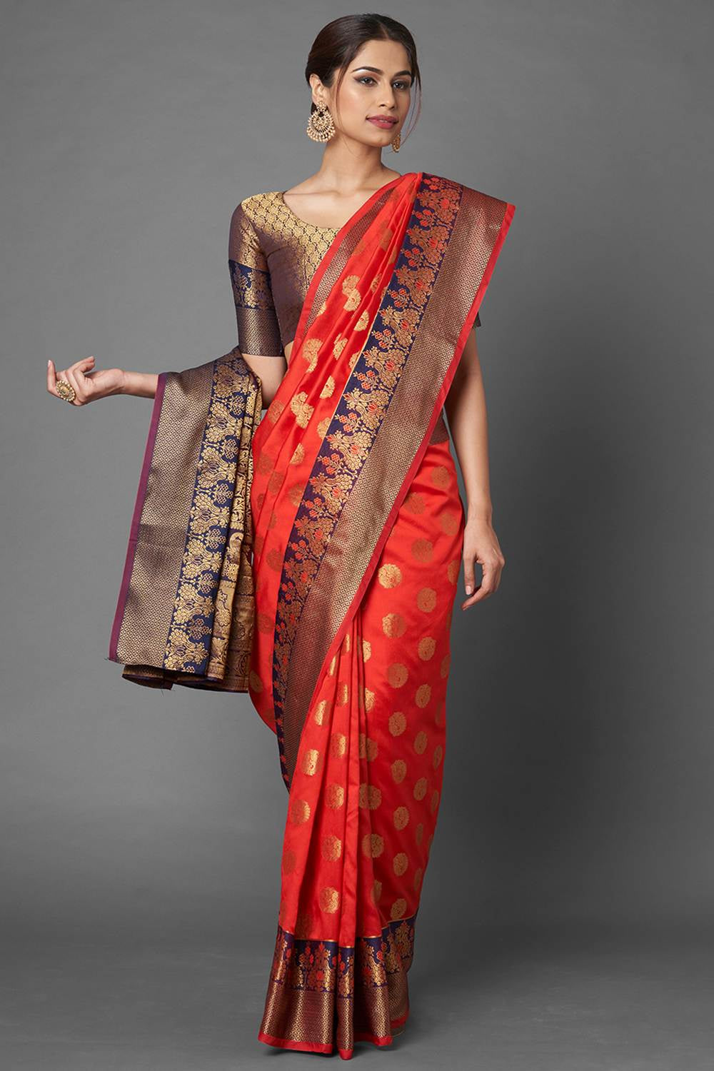 Buy Anu Multi-Color Woven Silk Blend One Minute Saree Online - One Minute Saree
