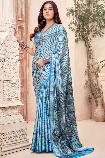 Buy Dara Blue Crepe Abstract Print One Minute Saree Online - One Minute Saree