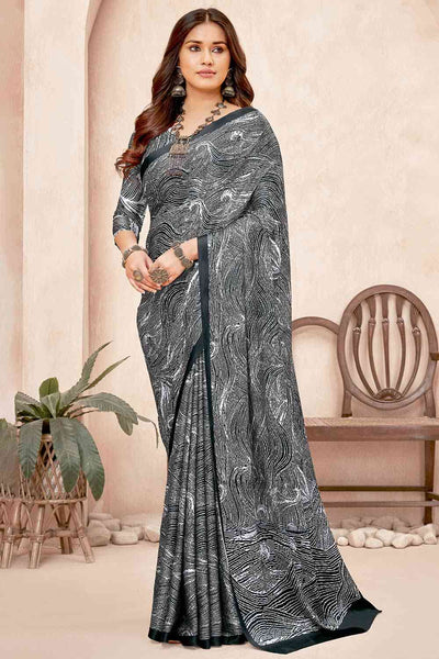 Buy Black Crepe Abstract Print One Minute Saree Online
