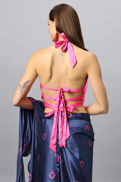 Shop Yara Pink Satin Silk V-Neck  Tie Back Halter at best offer at our  Store - One Minute Saree